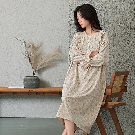 2025 New Spring Padded Nightgown with Pastoral Serenity design, soft and breathable with built-in bra pad for effortless comfort