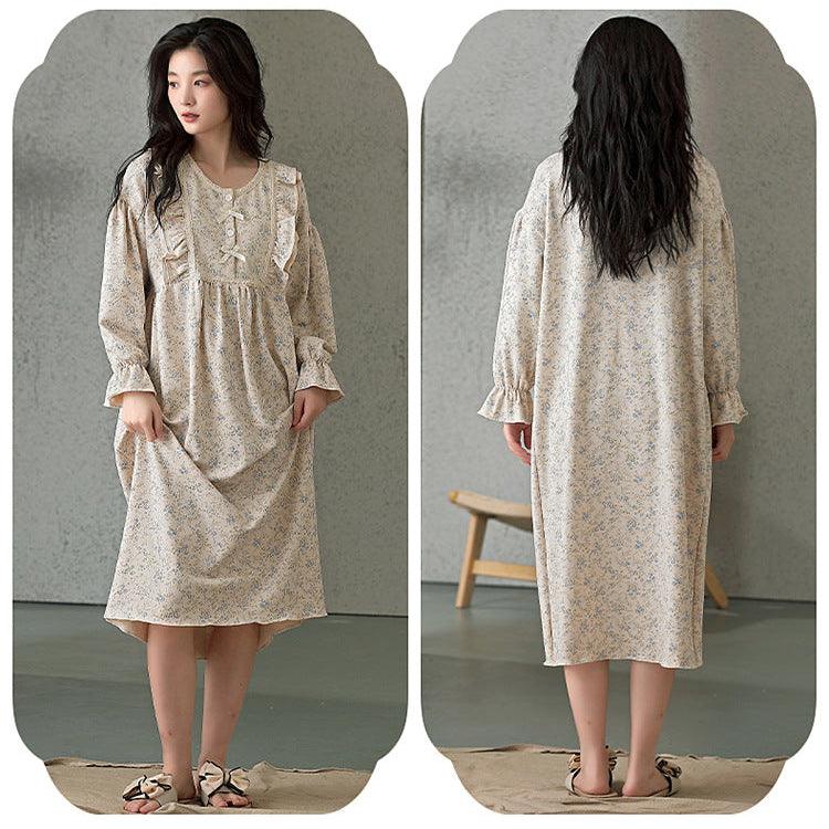 2025 New Spring Padded Nightgown with Pastoral Serenity design, soft and breathable with built-in bra pad for effortless comfort