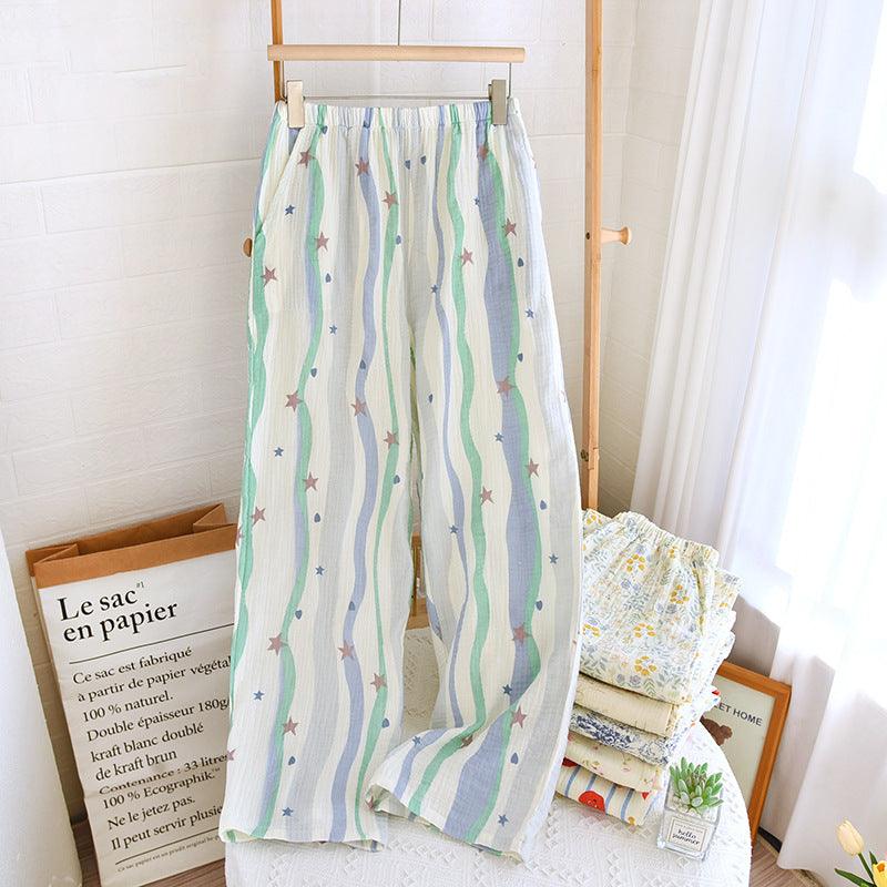 Pure Cotton Spring & Fall Loungewear Pants with Dopamine Blue Stripes, offering a colorful and relaxed look for cozy days at home or casual outings
