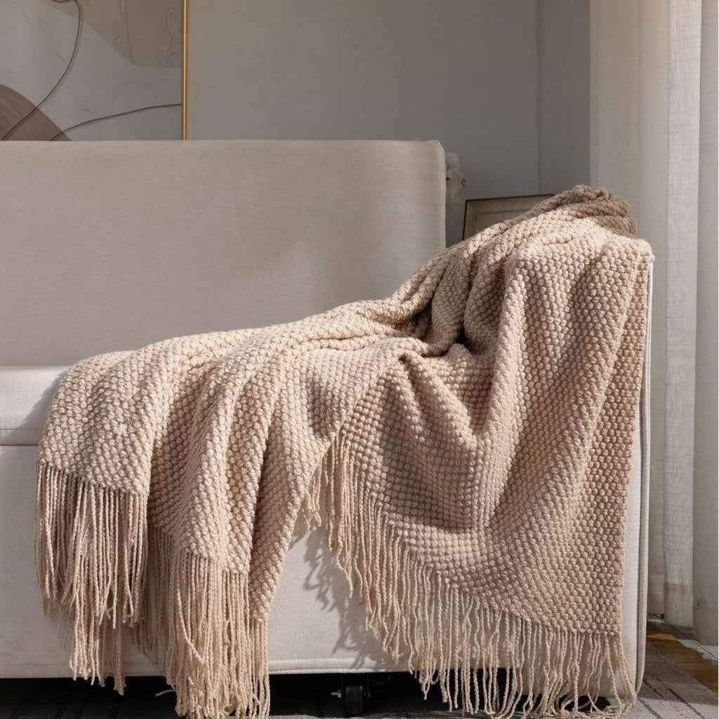 Soft and breathable Spring Simple Beige Sofa Throw Blanket, perfect for cozy lounging and home décor