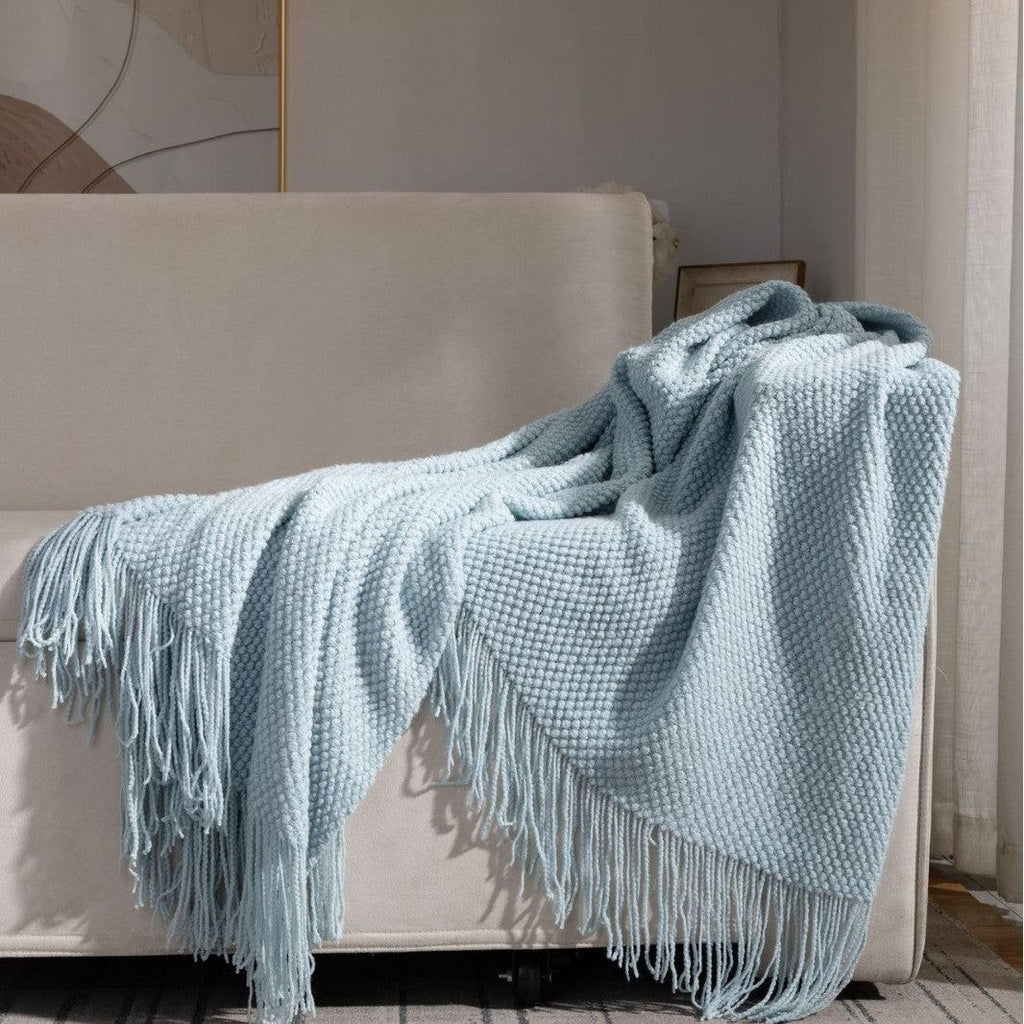 Soft and breathable Spring Simple Light Blue Sofa Throw Blanket, perfect for cozy lounging and home décor