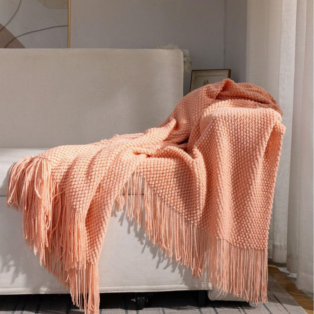 Soft and breathable Spring Simple Pink Sofa Throw Blanket, perfect for cozy lounging and home décor